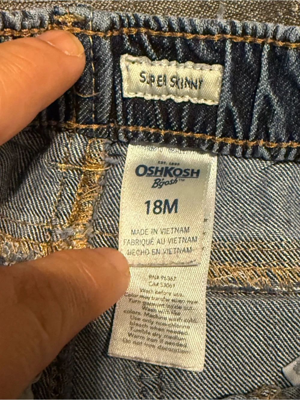 OshKosh Bgosh Baby Boys Super Skinny Blue Stretch Jeans Toddler Size 18M Clean